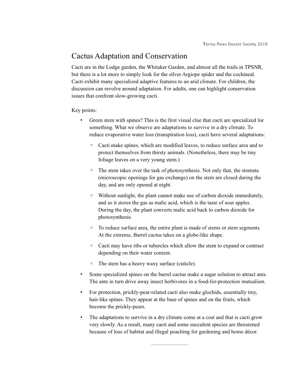 Cactus Adaptation and Conservation