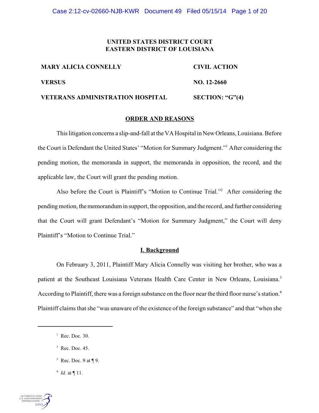 Case 2:12-Cv-02660-NJB-KWR Document 49 Filed 05/15/14 Page 1 of 20