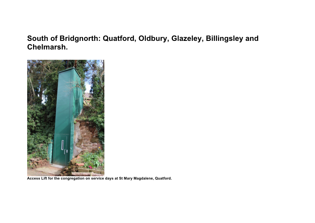 South of Bridgnorth: Quatford, Oldbury, Glazeley, Billingsley and Chelmarsh