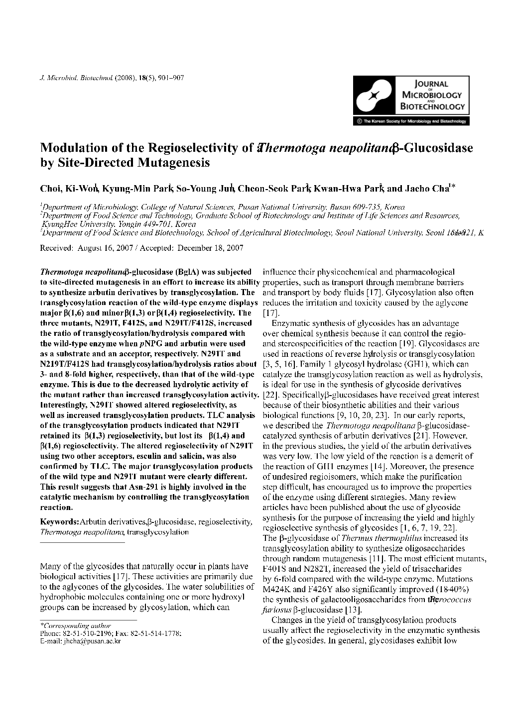 Modulation of the Regioselectivity of a Thermotoga Neapolitana Β-Glucosidase by Site-Directed Mutagenesis