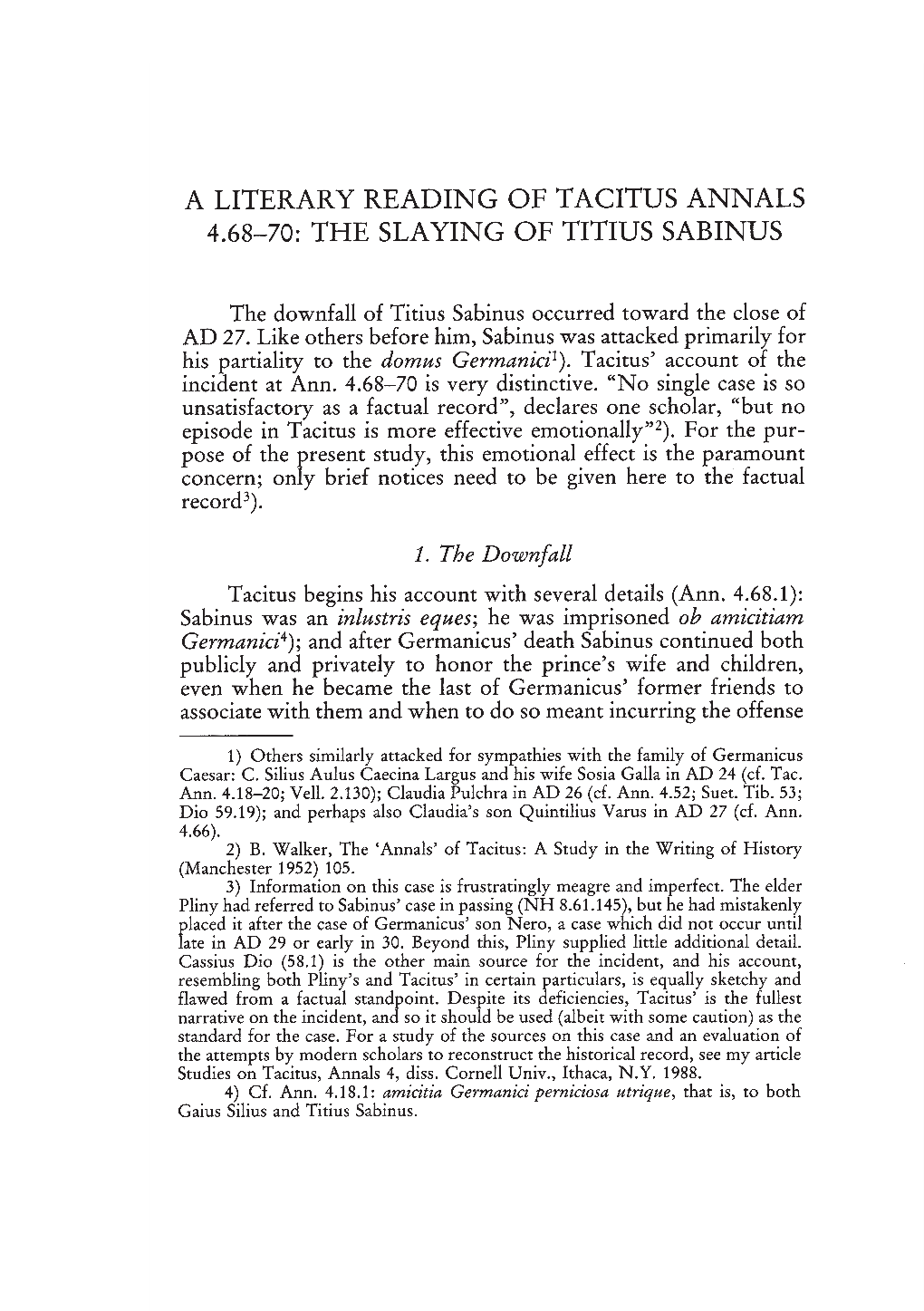 A Literary Reading of Tacitus Annals 4.68-70: the Slaying of Titius Sabinus