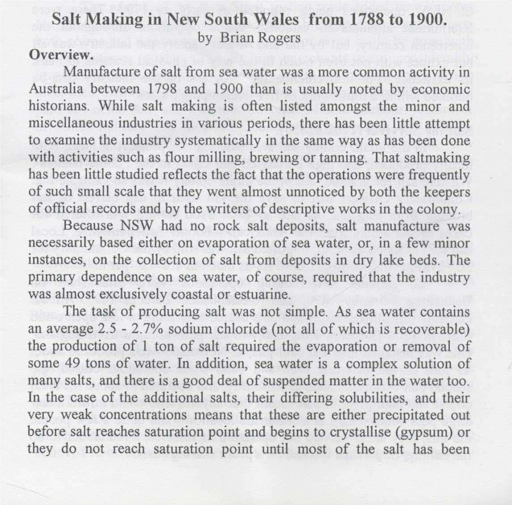Salt Making in New South Wales from 1788 to 1900