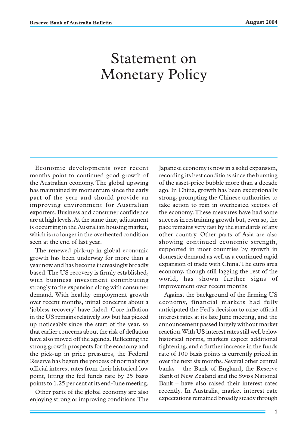 Statement on Monetary Policy