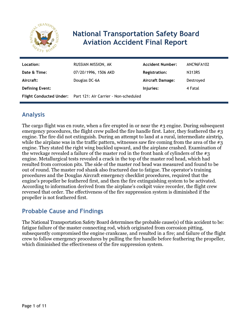 National Transportation Safety Board Aviation Accident Final Report