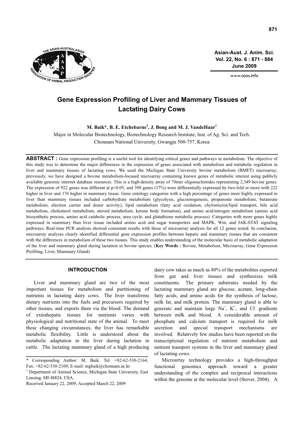 Gene Expression Profiling of Liver and Mammary Tissues of Lactating Dairy Cows