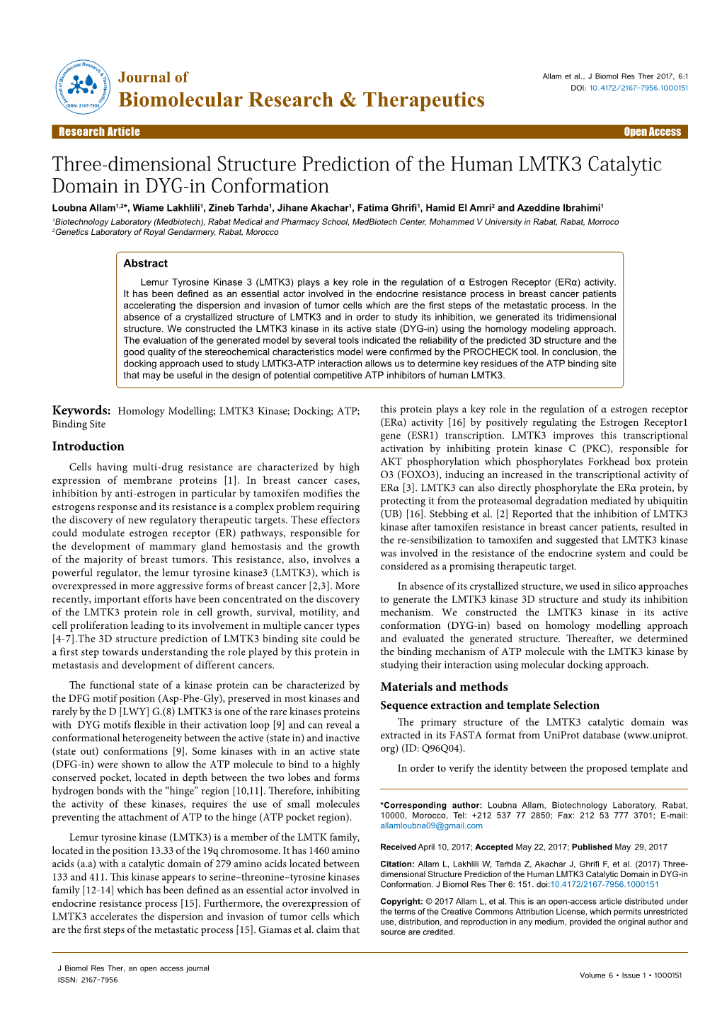 Three-Dimensional Structure Prediction of the Human LMTK3