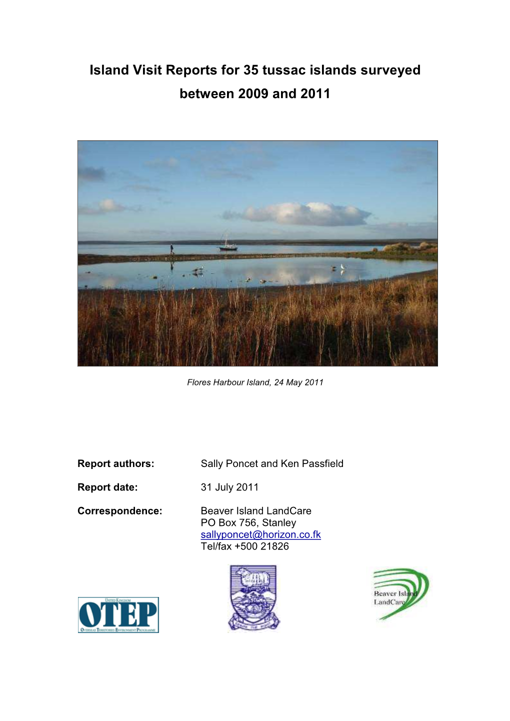 Island Visit Reports for 35 Tussac Islands Surveyed Between 2009 and 2011