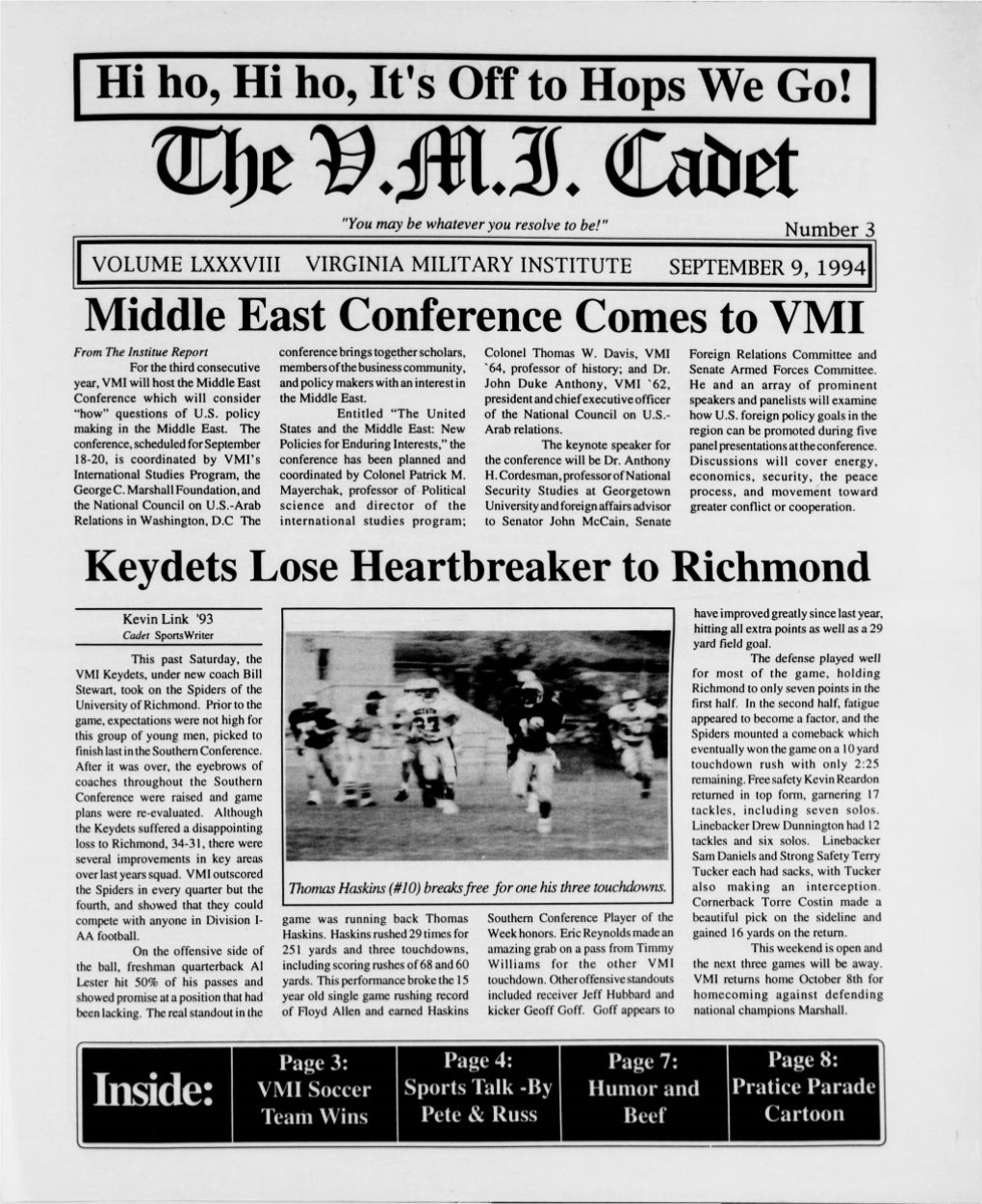 Middle East Conference Comes to VMI Keydets Lose Heartbreaker To