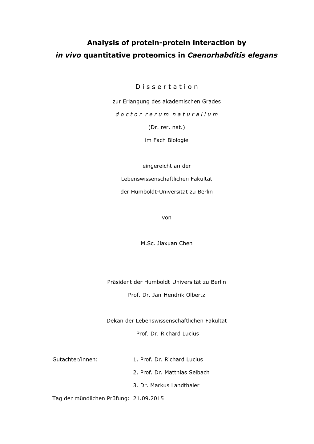 Analysis of Protein-Protein Interaction Byin Vivo Quantitative Proteomics In