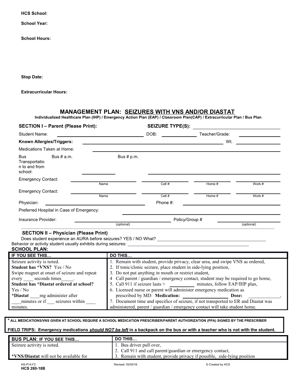 Plan of Care for Seizures