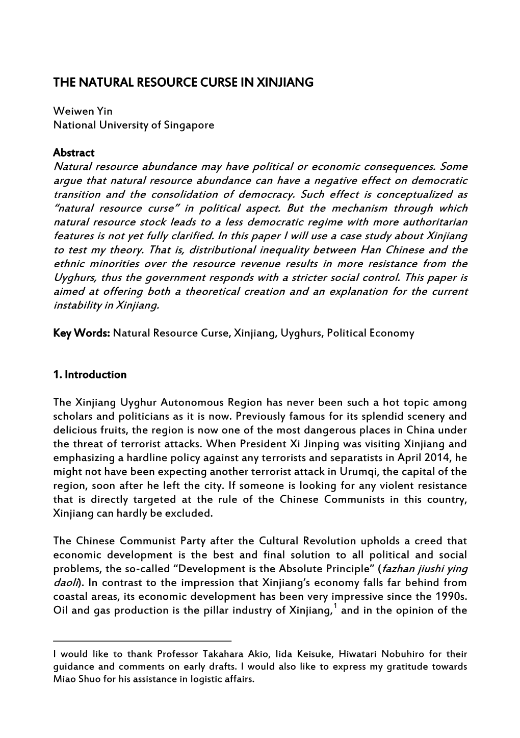 The Natural Resource Curse in Xinjiang