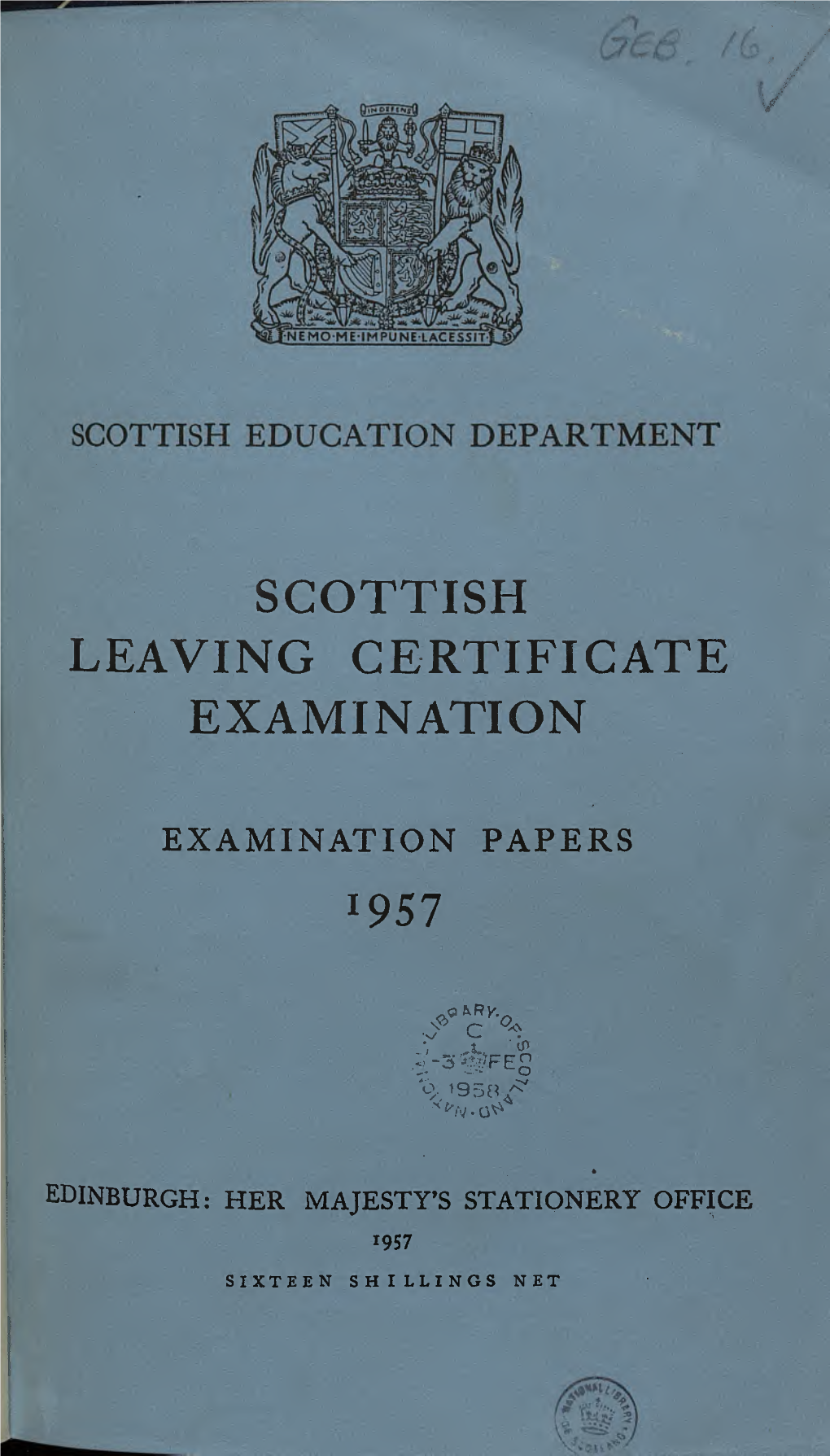 Scottish Leaving Certificate Examination 1957