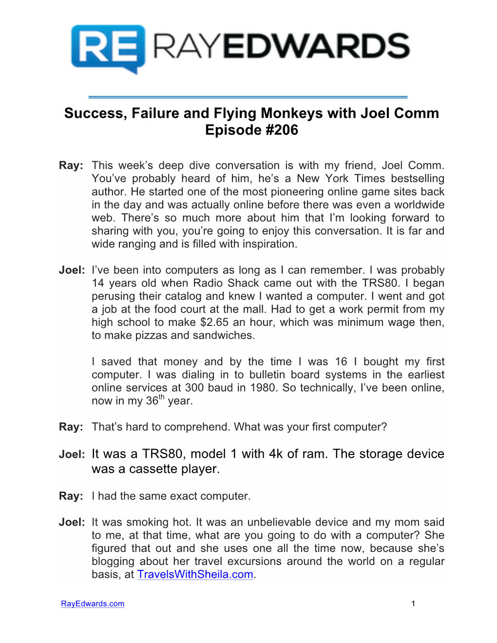 Success, Failure and Flying Monkeys with Joel Comm Episode #206