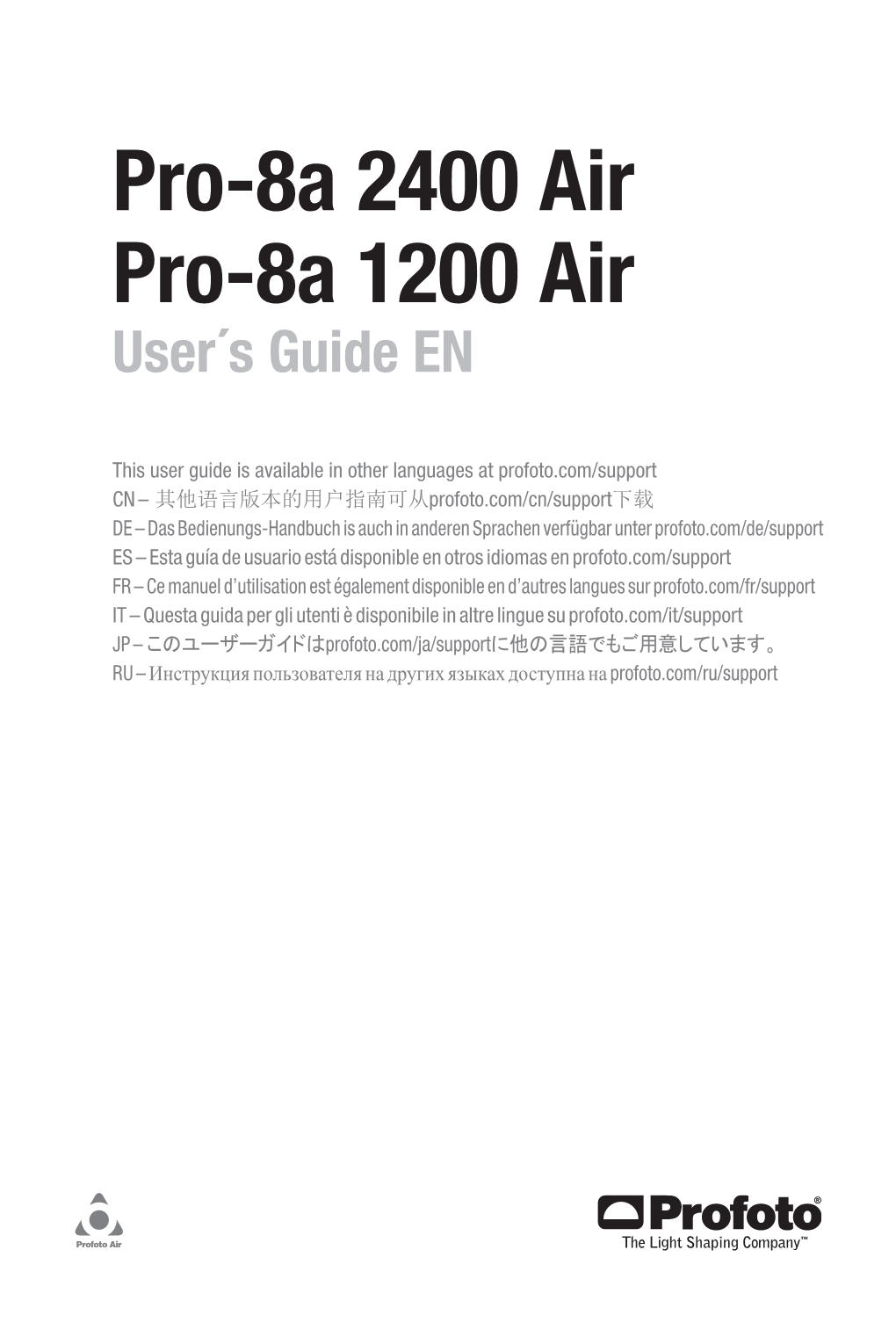 Pro-8A 2400 Air Pro-8A 1200 Air User´S Guide EN