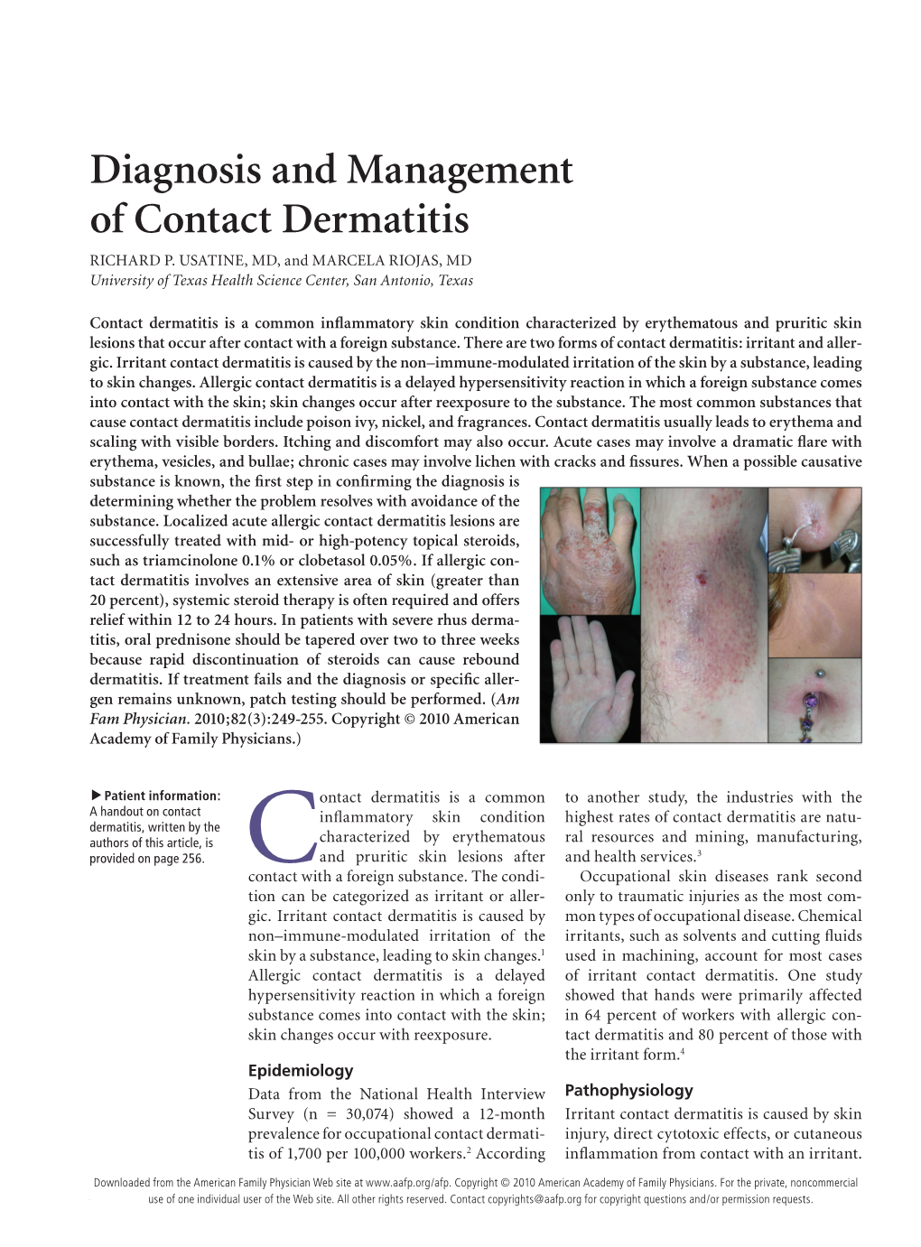 Diagnosis and Management of Contact Dermatitis RICHARD P