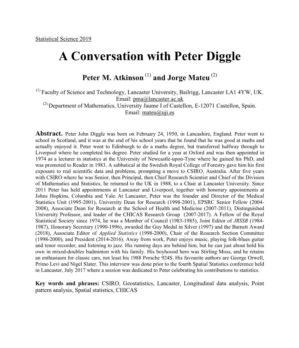 A Conversation with Peter Diggle