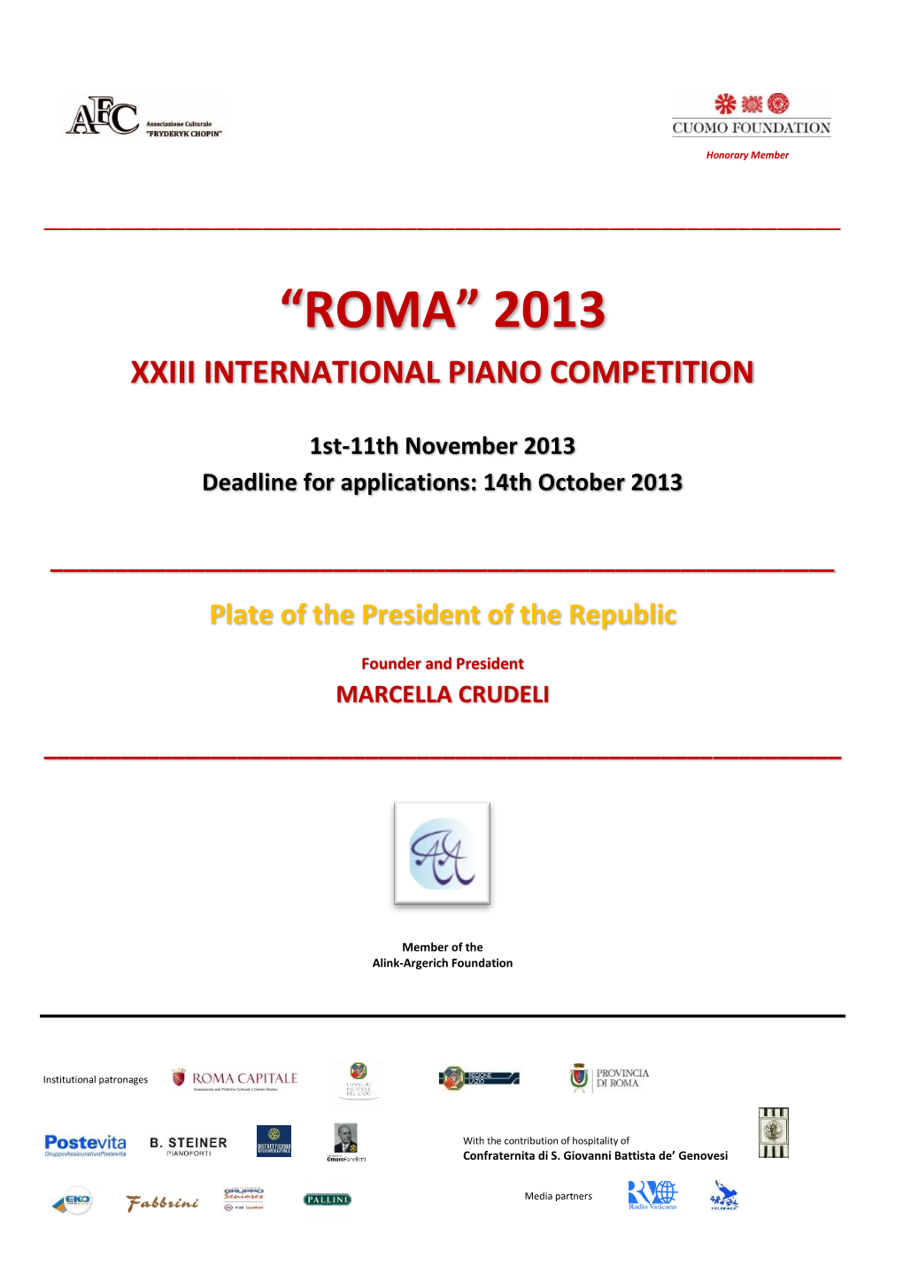 “Roma” 2013 Xxiii International Piano Competition
