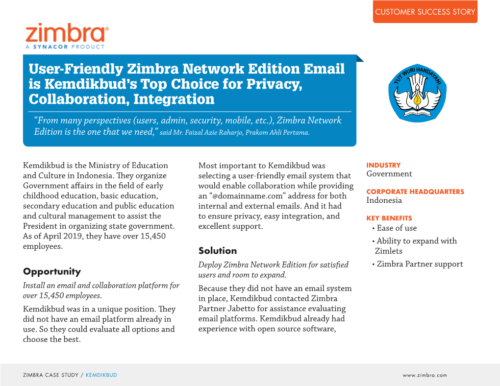 User-Friendly Zimbra Network Edition Email Is Kemdikbud's Top Choice