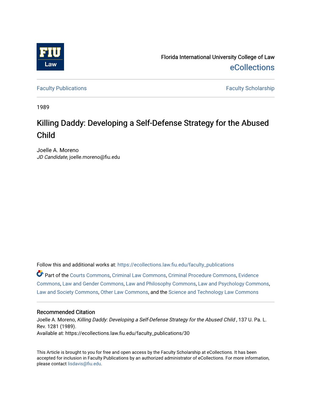 Killing Daddy: Developing a Self-Defense Strategy for the Abused Child