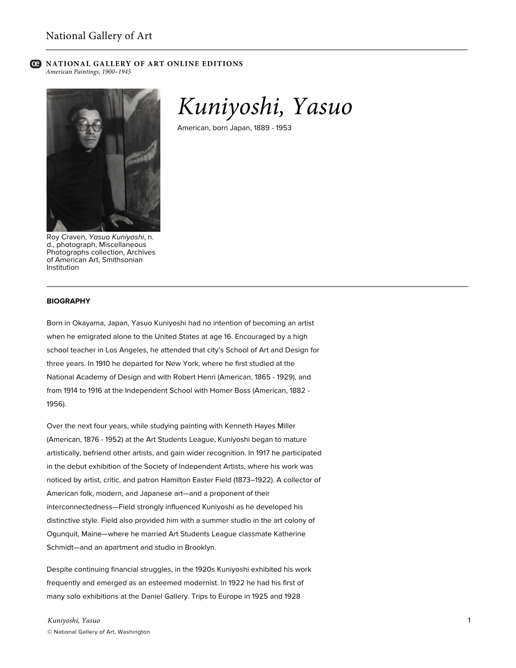 Kuniyoshi, Yasuo American, Born Japan, 1889 - 1953