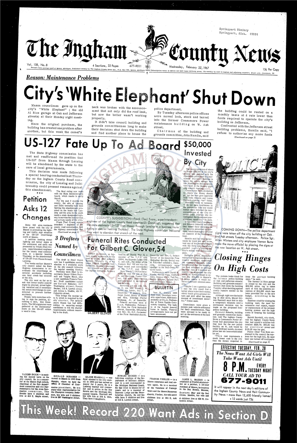 The Ingham County News Fi Cia! Had Guaranteed the City That Last Month's Utilities Blll That Rent for the New Police Totalled $229.79: $95,96 Was Facility on W