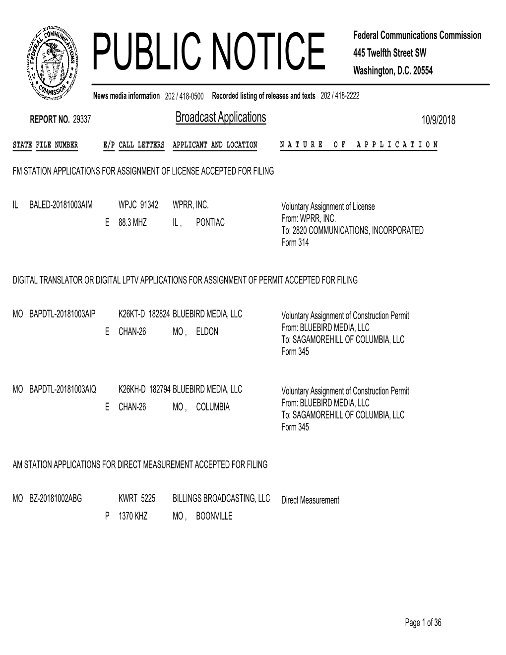 Broadcast Applications 10/9/2018