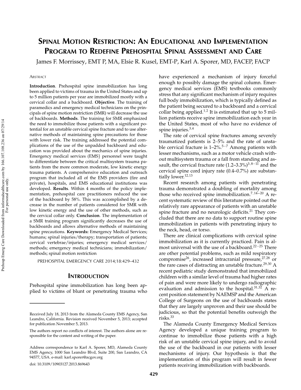 Spinal Motion Restriction: an Educational and Implementation