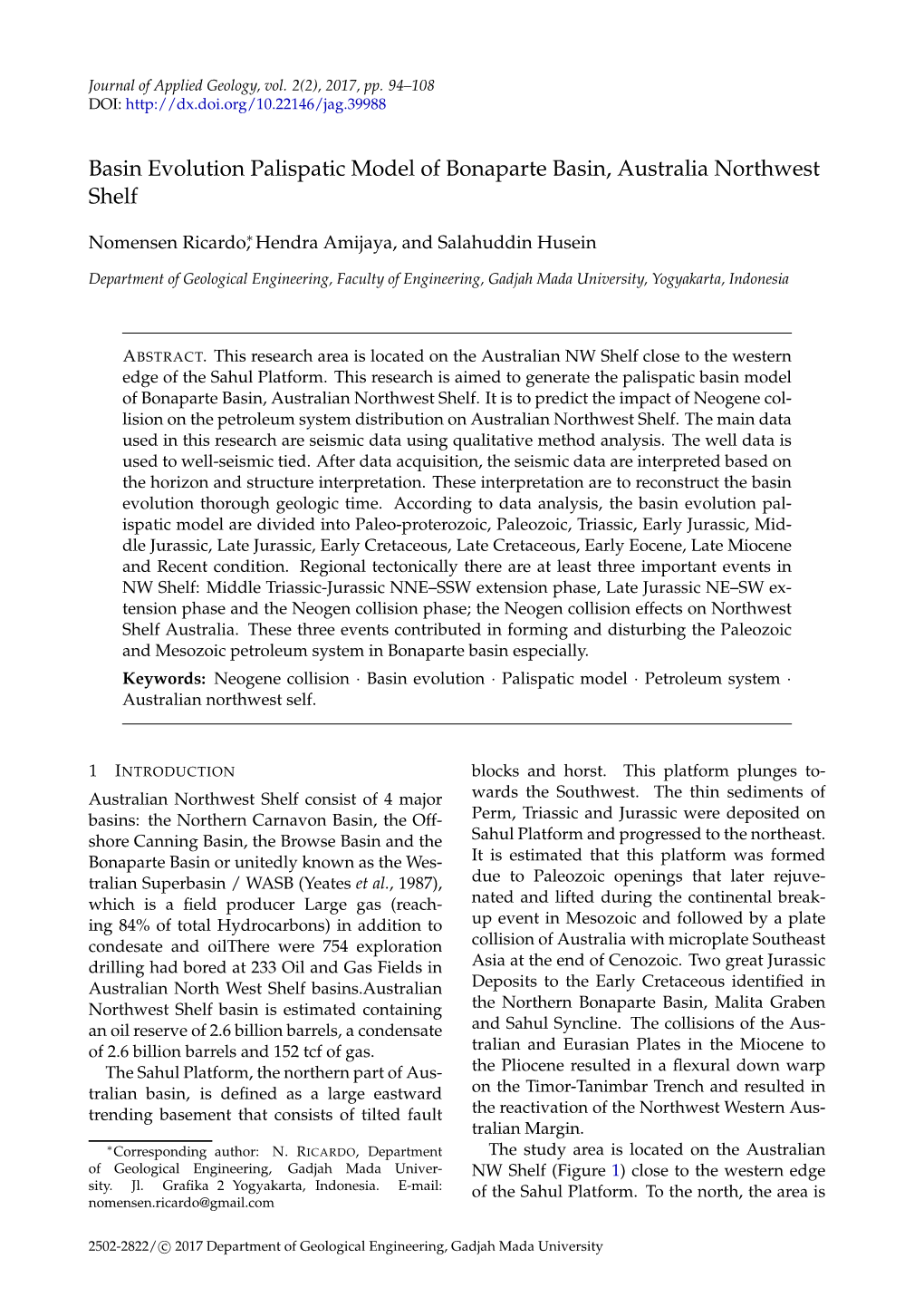 Basin Evolution Palispatic Model of Bonaparte Basin, Australia Northwest Shelf