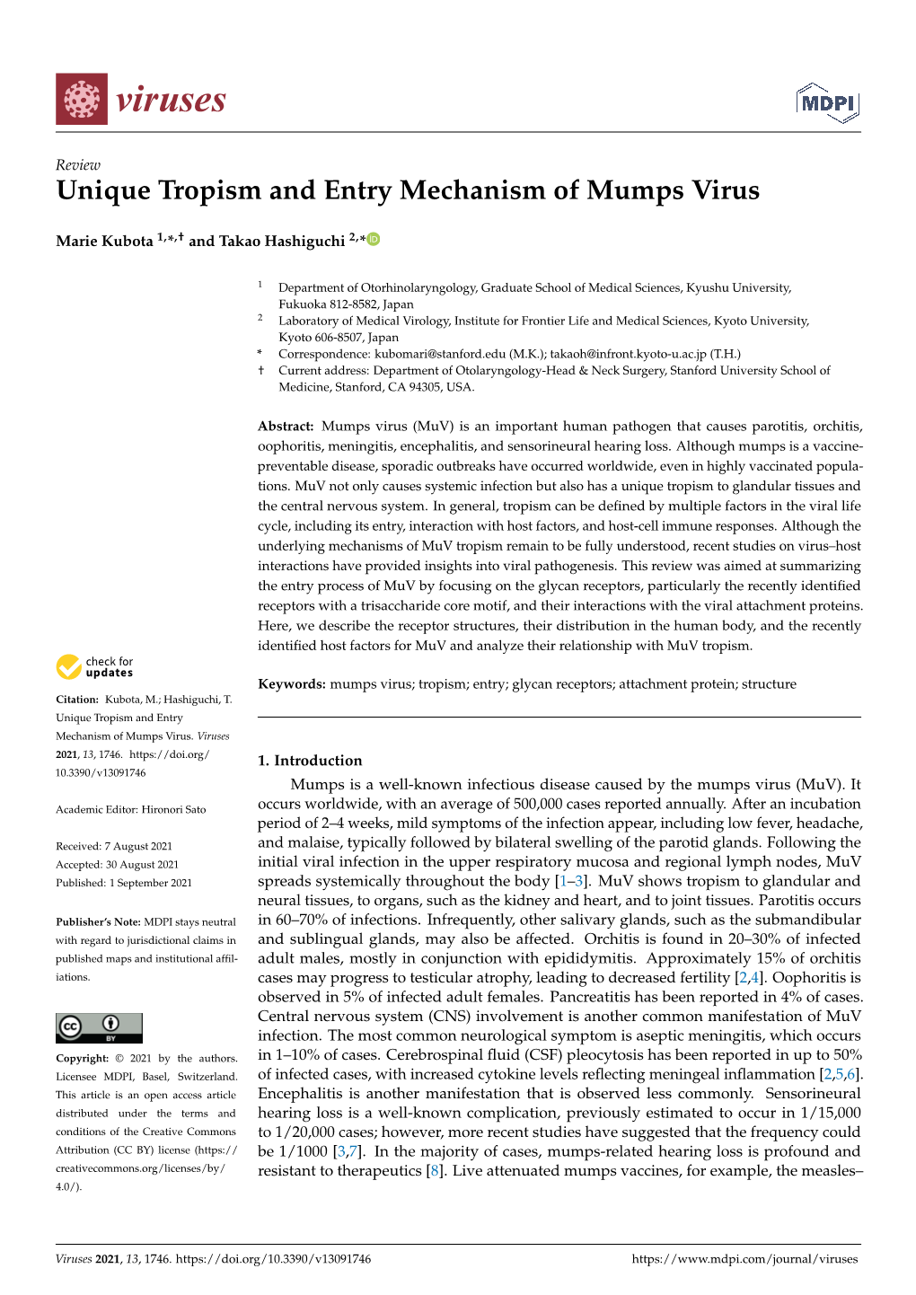 Unique Tropism and Entry Mechanism of Mumps Virus