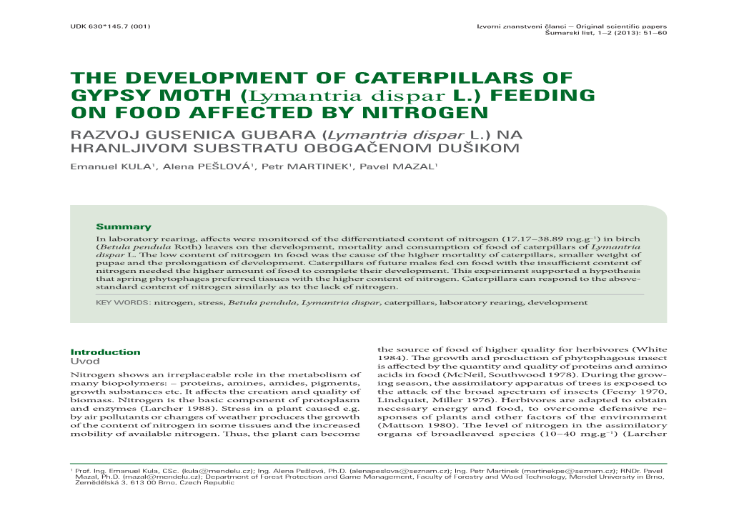 The Development of Caterpillars of Gypsy Moth