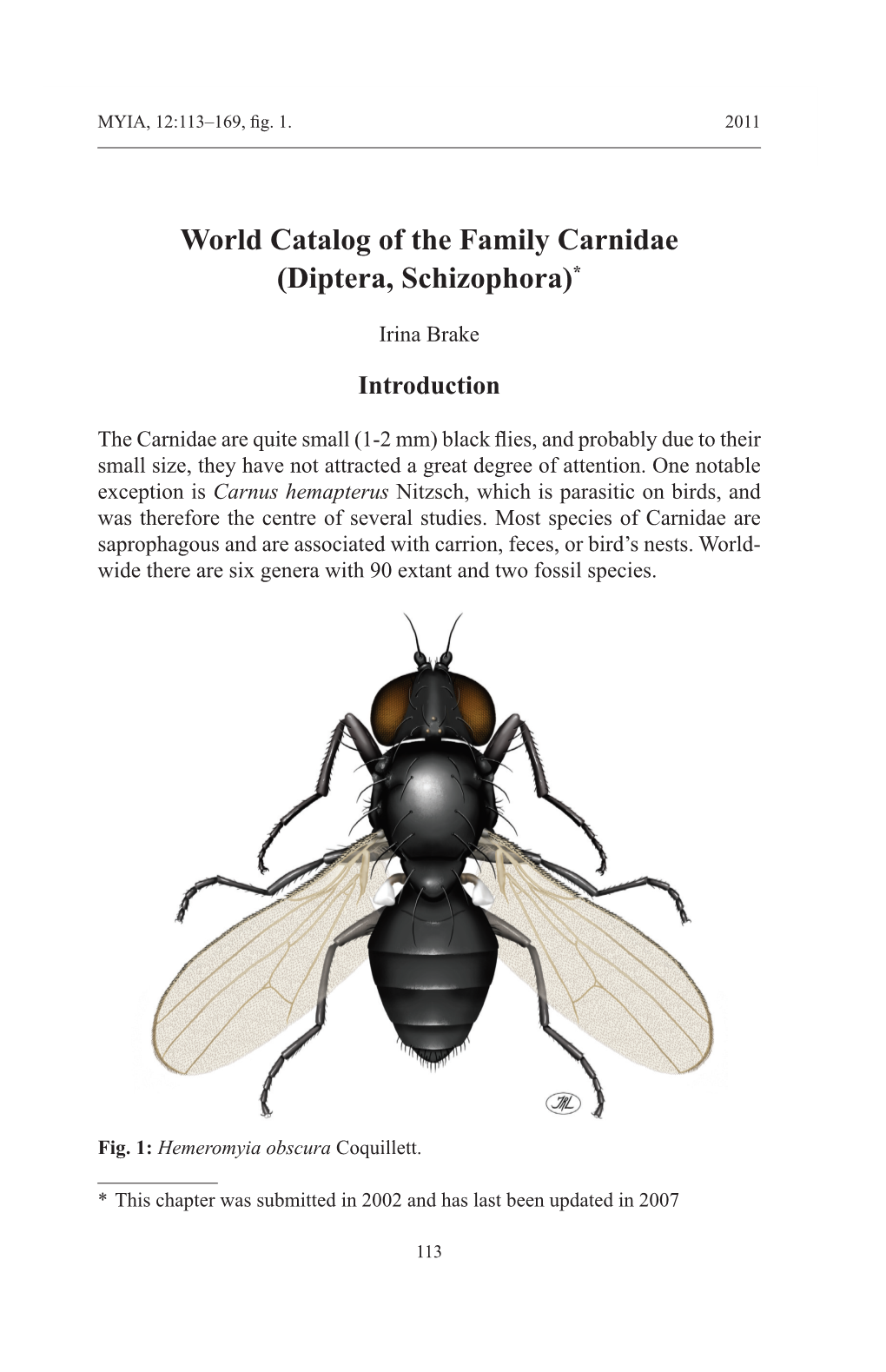 World Catalog of the Family Carnidae (Diptera, Schizophora)*