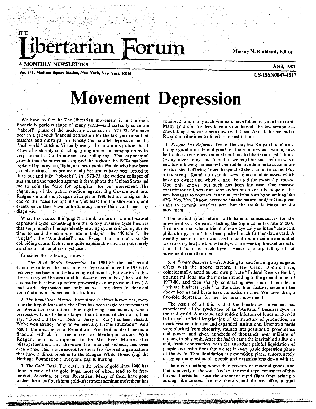 Libertarian Forum - April, 1983