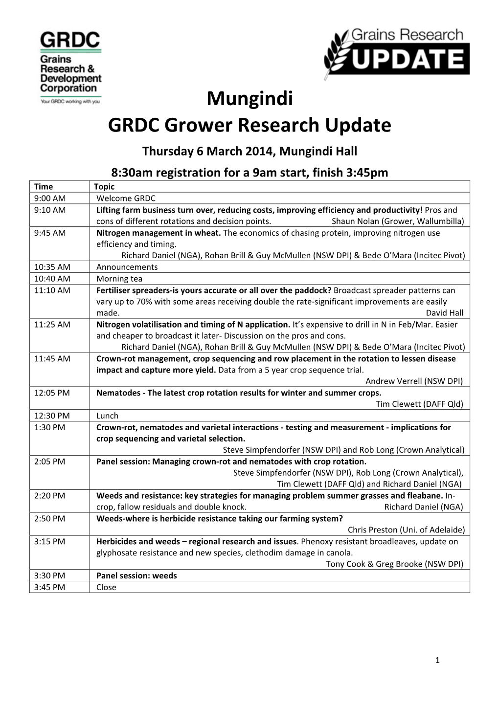 Mungindi GRDC Grower Research Update