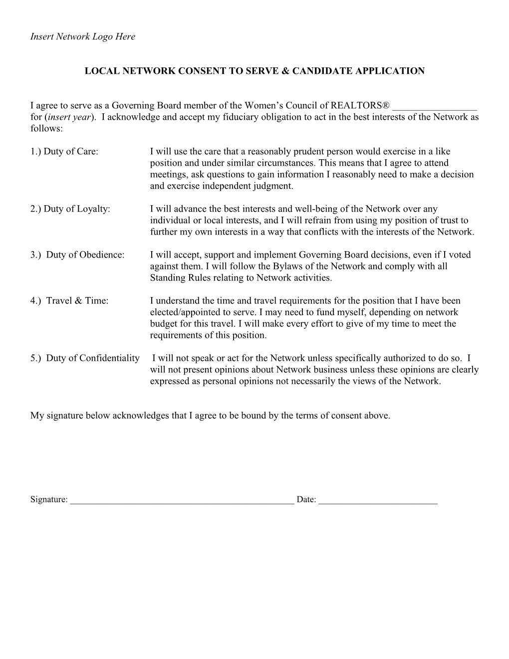 Local Network Consent to Serve & Candidate Application