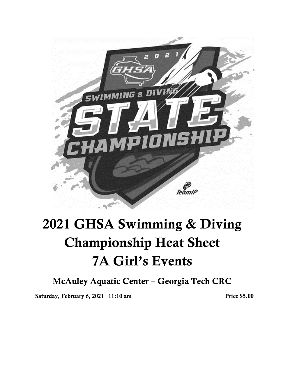 2021 GHSA Swimming & Diving Championship Heat Sheet 7A Girl's