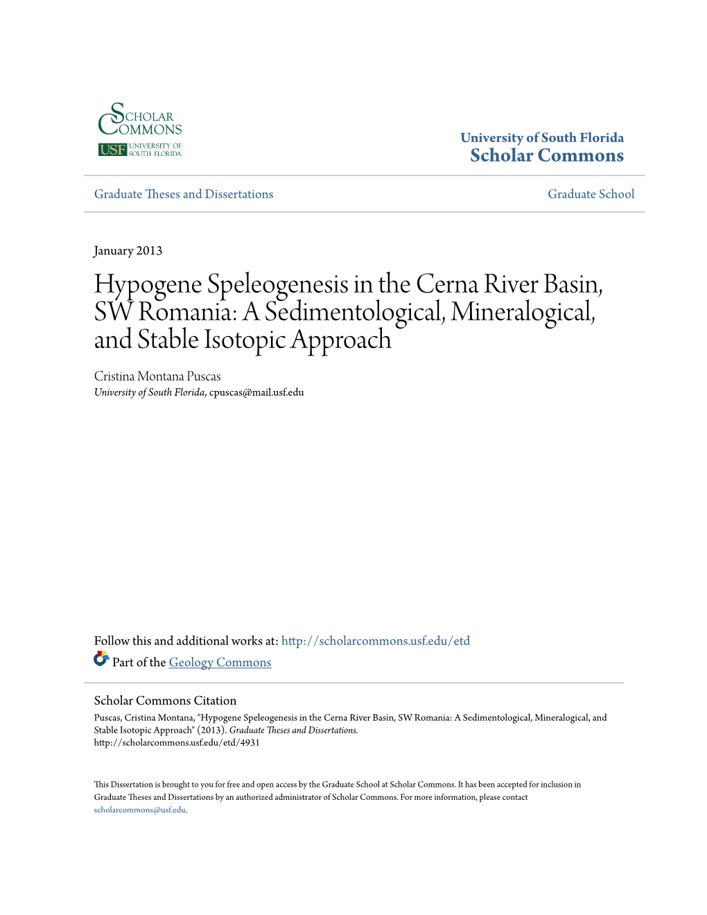 Hypogene Speleogenesis in the Cerna River Basin, SW Romania