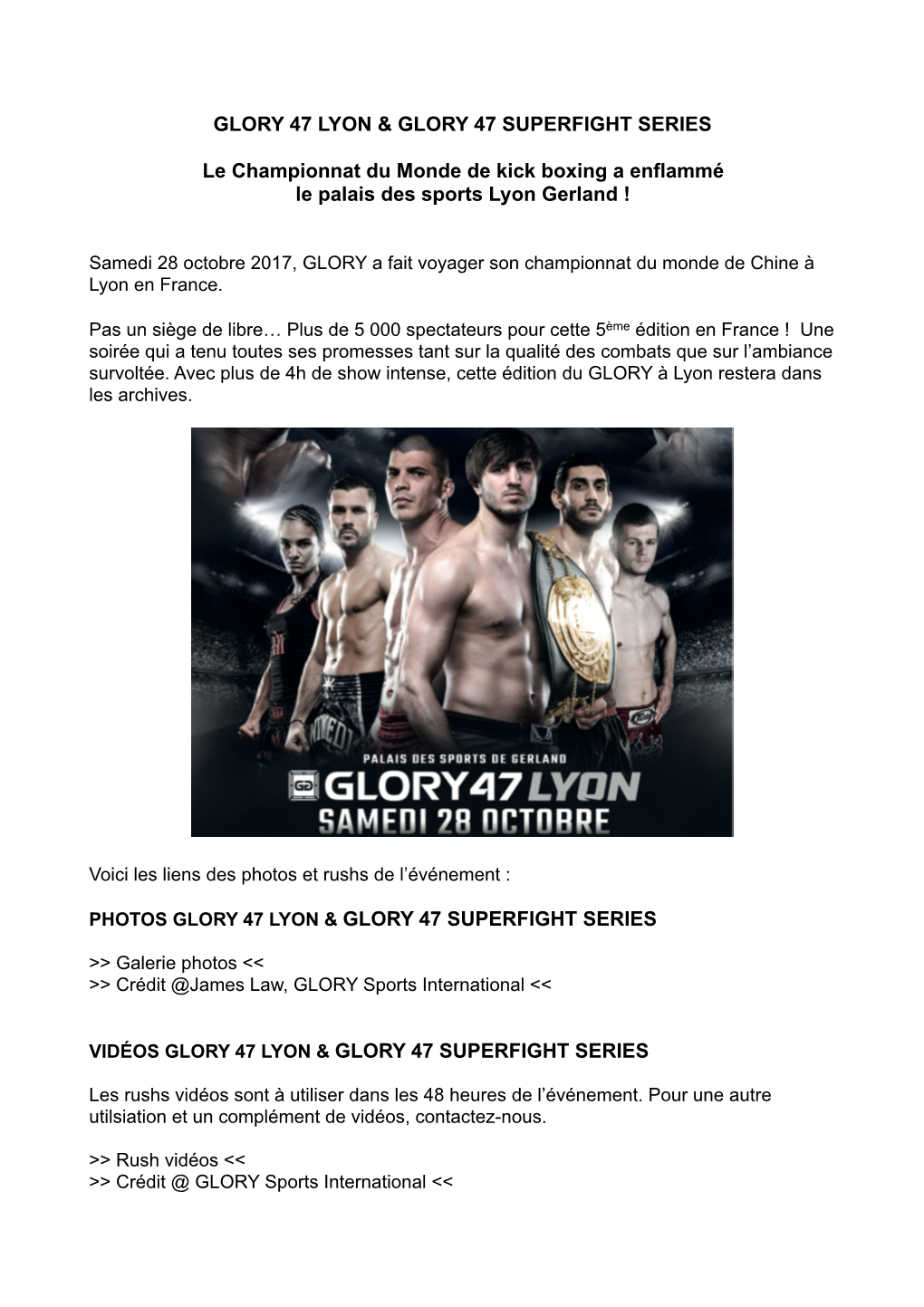 GLORY 47 LYON & GLORY 47 SUPERFIGHT SERIES Le