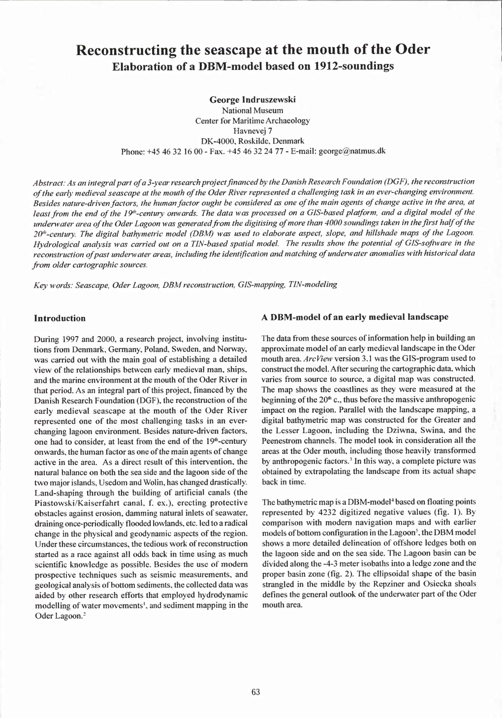 Reconstructing the Seascape at the Mouth of the Oder Elaboration of a DBM-Model Based on 1912-Soundings