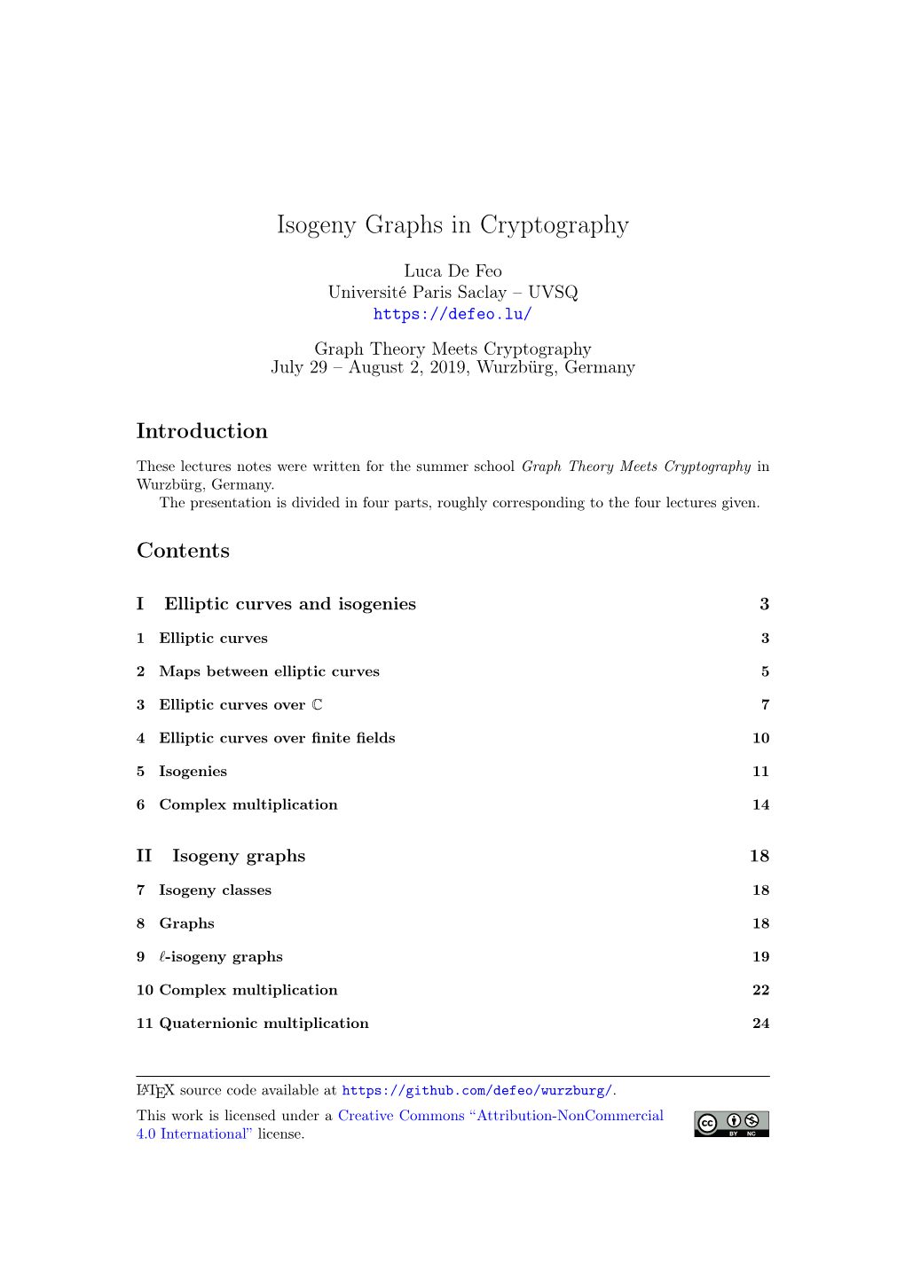 Isogeny Graphs in Cryptography