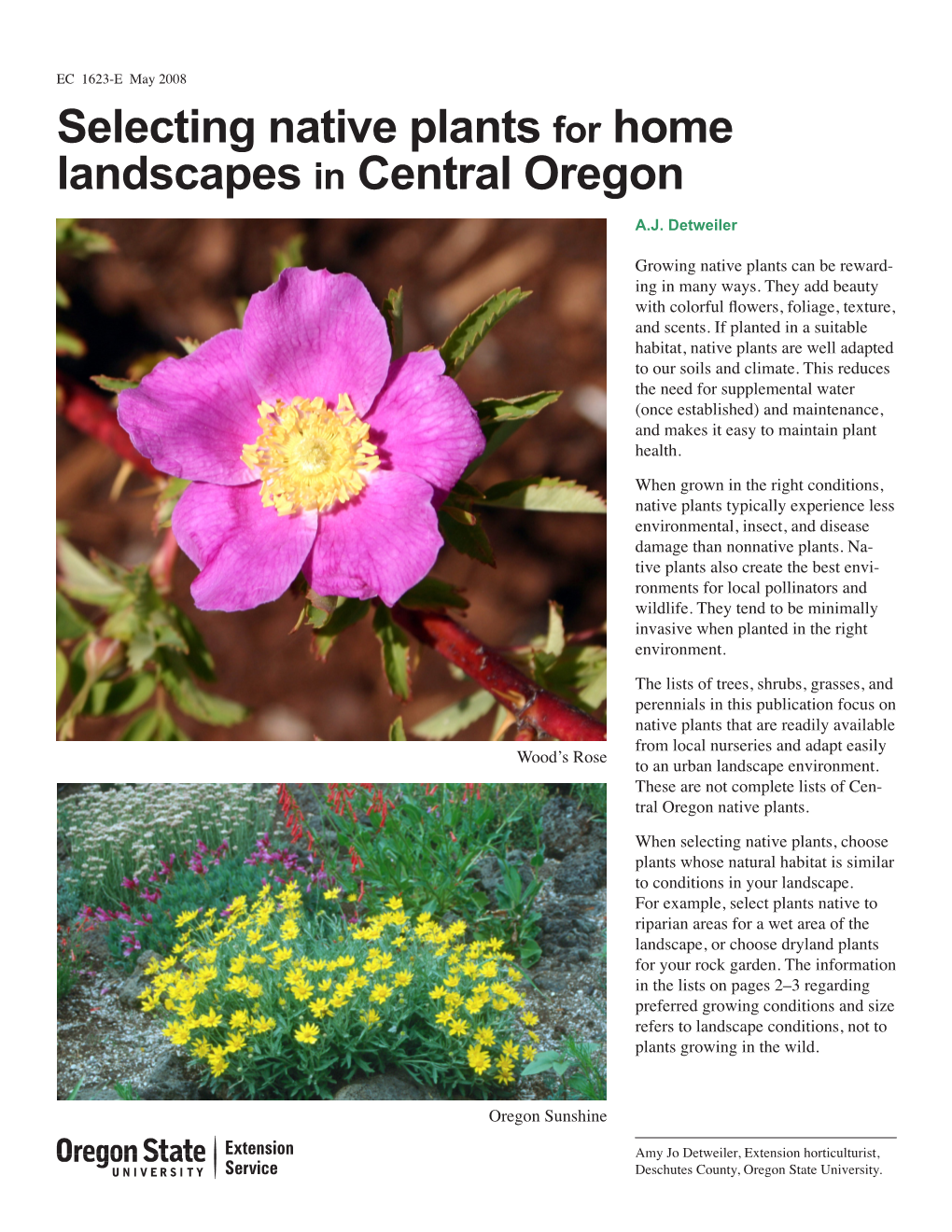 Selecting Native Plants for Home Landscapes in Central Oregon A.J