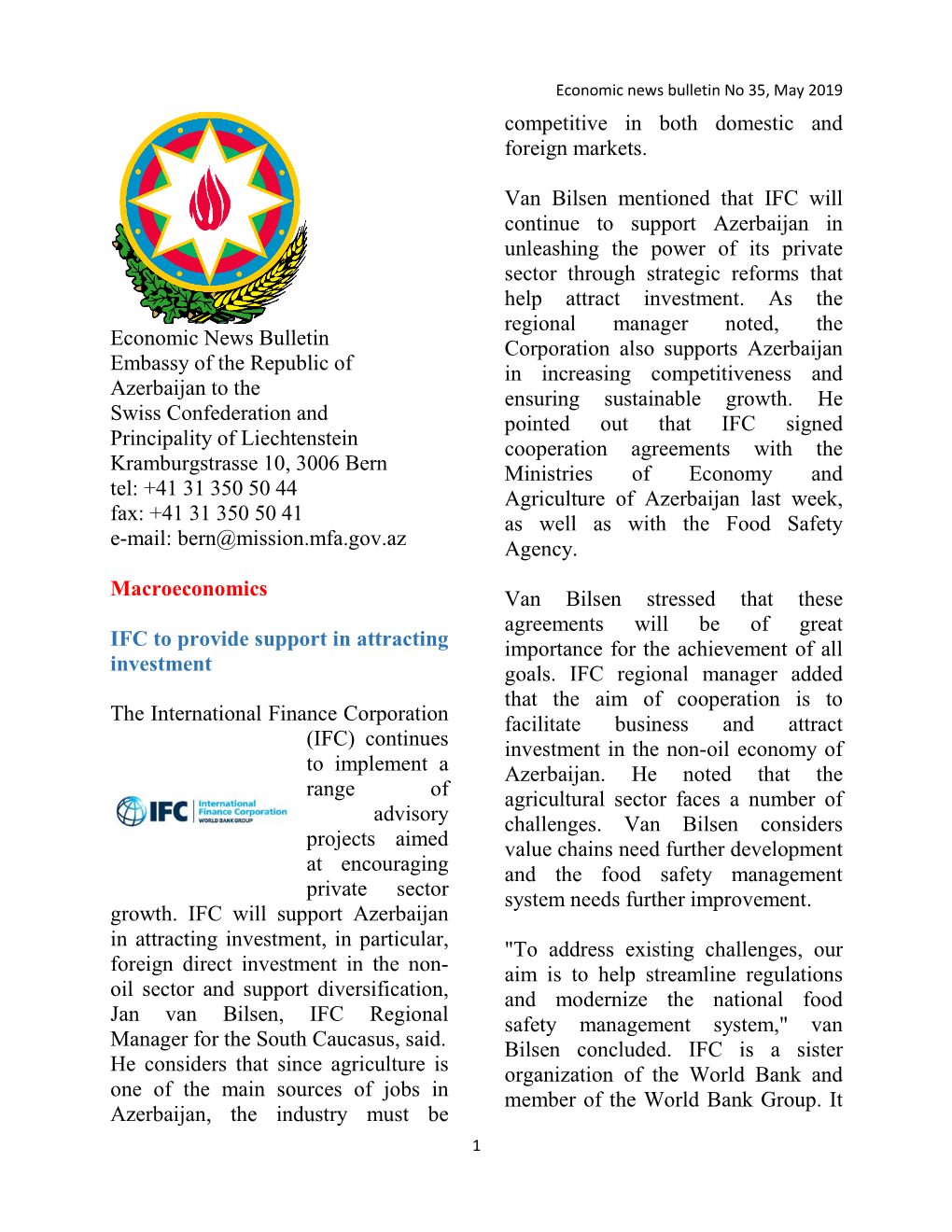 Economic News Bulletin No 35, May 2019 Competitive in Both Domestic and Foreign Markets