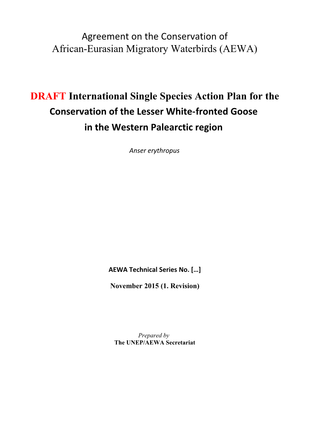 DRAFT International Single Species Action Plan for The