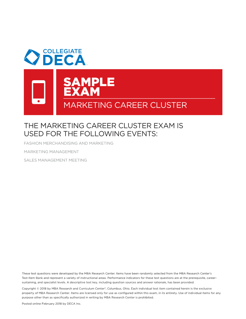 Sample Exam Marketing Career Cluster