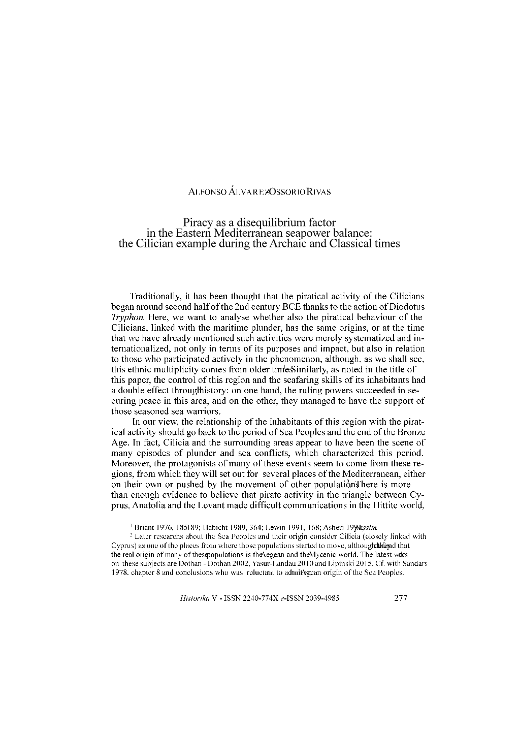 Piracy As a Disequilibrium Factor in the Eastern Mediterranean Seapower Balance: the Cilician Example During the Archaic and Classical Times