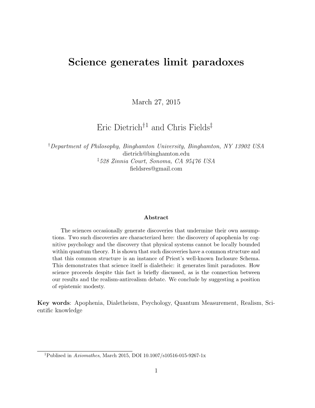 Science Generates Limit Paradoxes