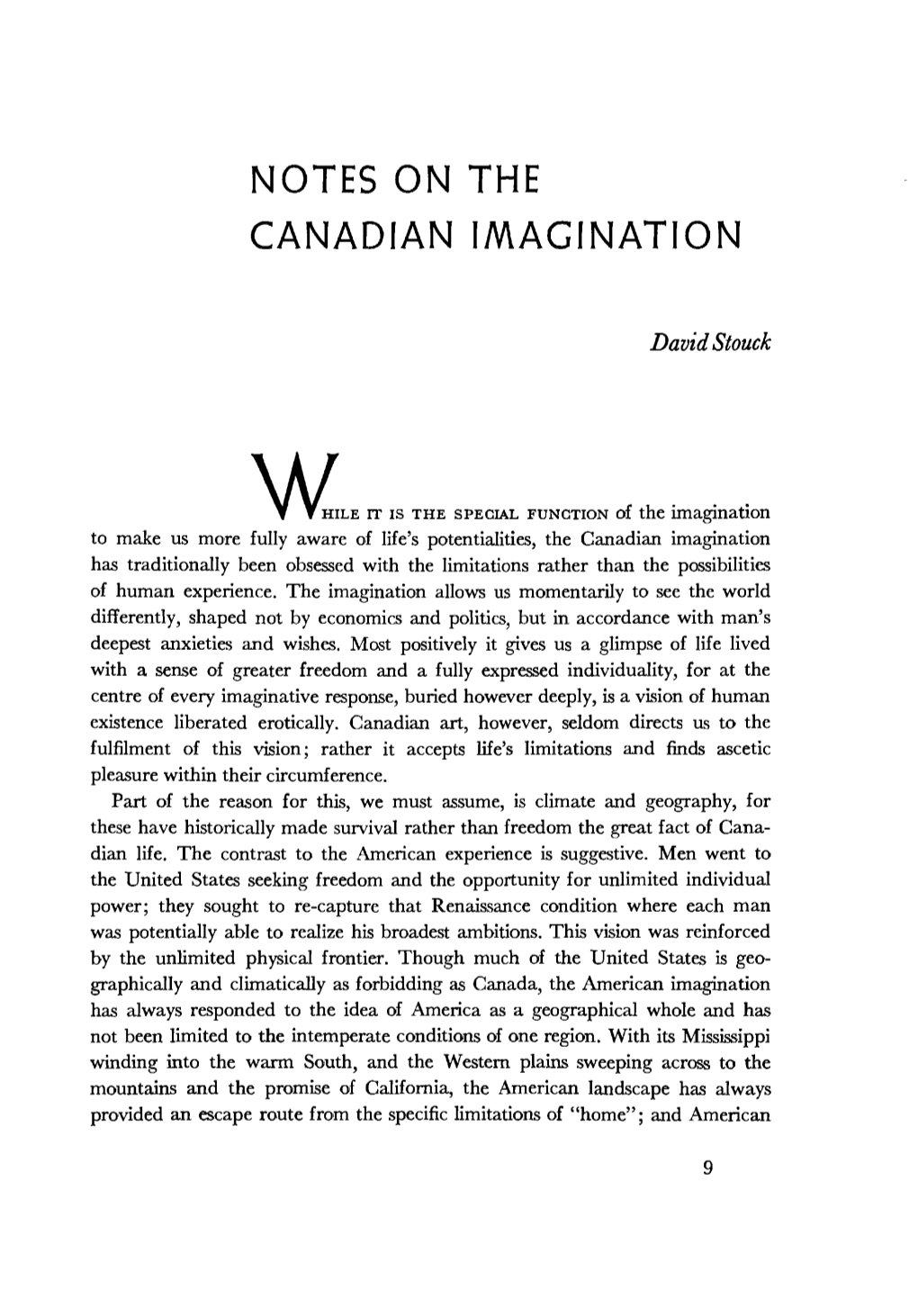 Notes on the Canadian Imagination