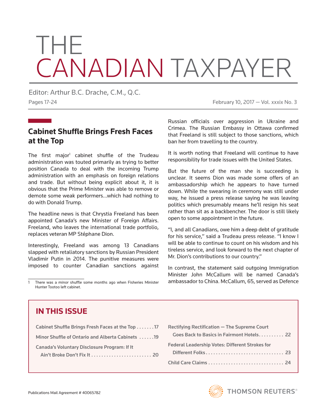 THE CANADIAN TAXPAYER Editor: Arthur B.C