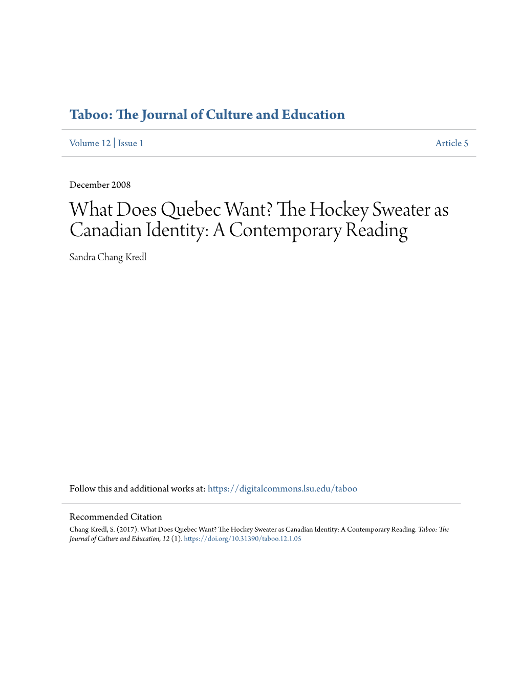 The Hockey Sweater As Canadian Identity: a Contemporary Reading