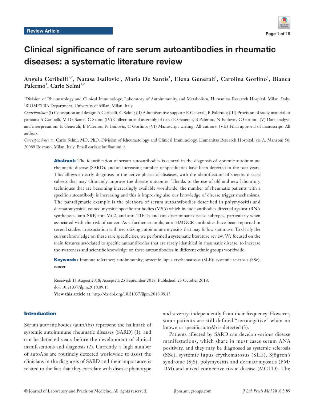 Clinical Significance of Rare Serum Autoantibodies in Rheumatic Diseases: a Systematic Literature Review