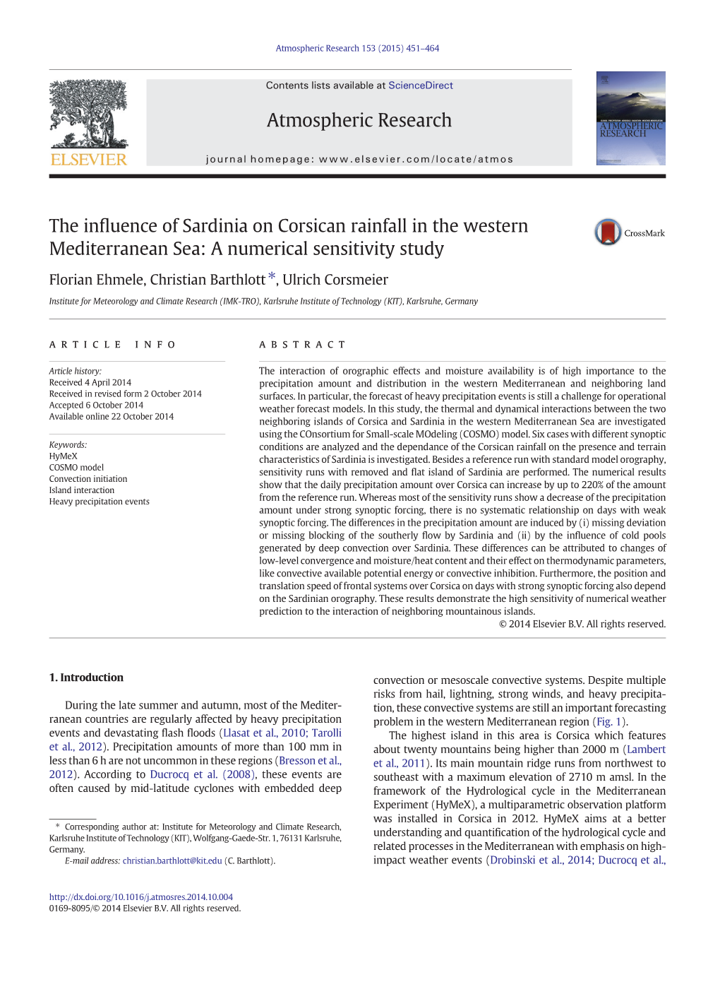 The Influence of Sardinia on Corsican Rainfall in The